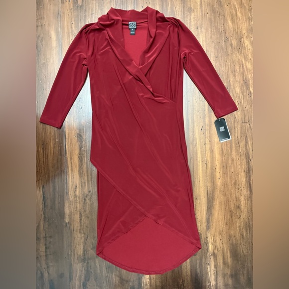 Clara Sunwoo Crossover Tulip Hem Dress Size 4-6 Merlot Wrap Bodycon USA Fall NWT - Picture 6 of 15